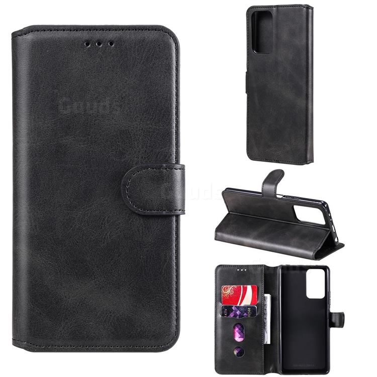 Retro Calf Matte Leather Wallet Phone Case for Xiaomi Redmi Note 10 Pro / Note 10 Pro Max - Black
