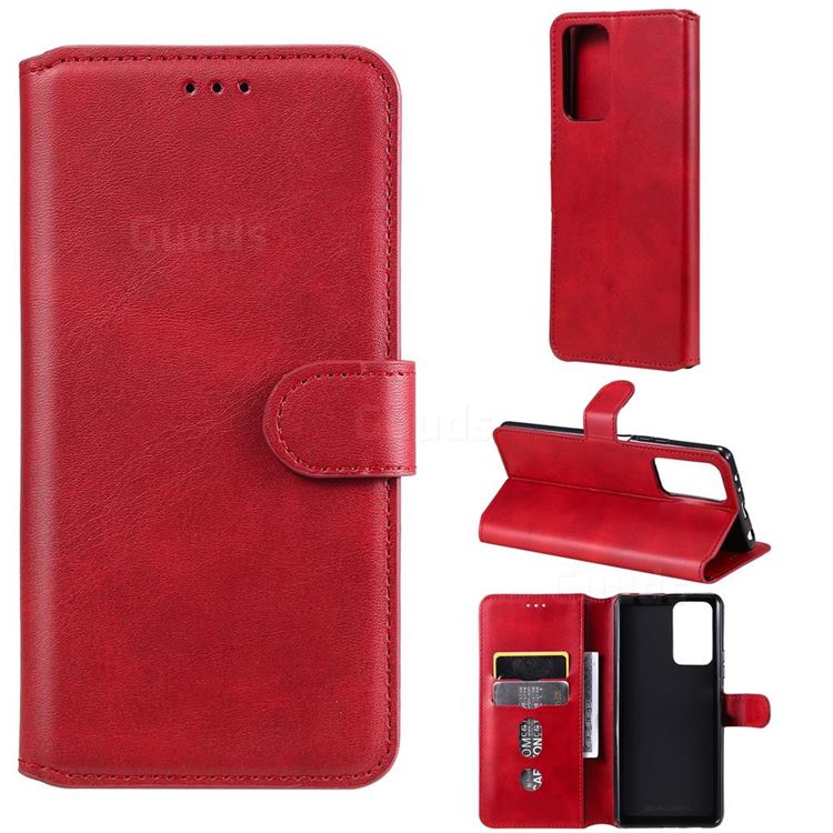 Retro Calf Matte Leather Wallet Phone Case for Xiaomi Redmi Note 10 Pro / Note 10 Pro Max - Red