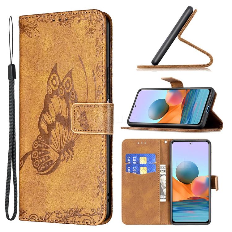 Binfen Color Imprint Vivid Butterfly Leather Wallet Case for Xiaomi Redmi Note 10 Pro / Note 10 Pro Max - Brown
