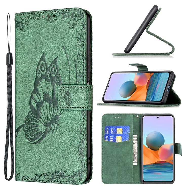Binfen Color Imprint Vivid Butterfly Leather Wallet Case for Xiaomi Redmi Note 10 Pro / Note 10 Pro Max - Green