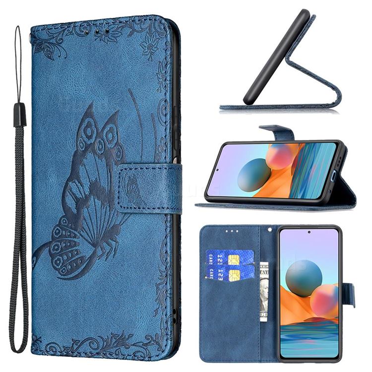 Binfen Color Imprint Vivid Butterfly Leather Wallet Case for Xiaomi Redmi Note 10 Pro / Note 10 Pro Max - Blue