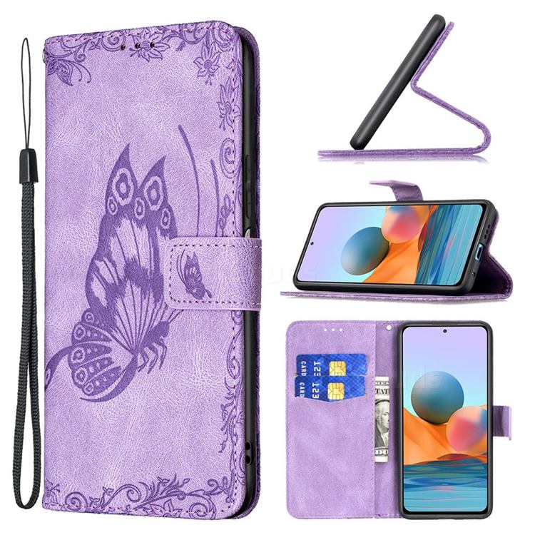Binfen Color Imprint Vivid Butterfly Leather Wallet Case for Xiaomi Redmi Note 10 Pro / Note 10 Pro Max - Purple