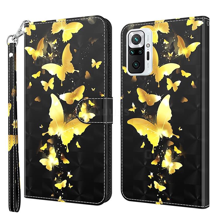 Golden Butterfly 3D Painted Leather Wallet Case for Xiaomi Redmi Note 10 Pro / Note 10 Pro Max