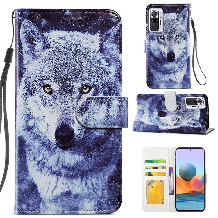 White Wolf Smooth Leather Phone Wallet Case for Xiaomi Redmi Note 10 Pro / Note 10 Pro Max