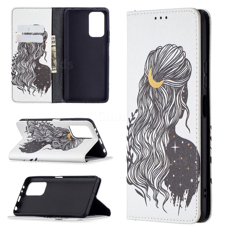 Girl with Long Hair Slim Magnetic Attraction Wallet Flip Cover for Xiaomi Redmi Note 10 Pro / Note 10 Pro Max