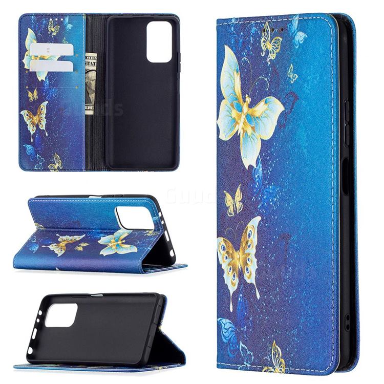 Gold Butterfly Slim Magnetic Attraction Wallet Flip Cover for Xiaomi Redmi Note 10 Pro / Note 10 Pro Max