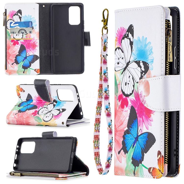 Vivid Flying Butterflies Binfen Color BF03 Retro Zipper Leather Wallet Phone Case for Xiaomi Redmi Note 10 Pro / Note 10 Pro Max