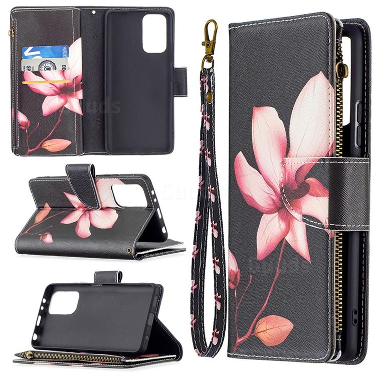 Lotus Flower Binfen Color BF03 Retro Zipper Leather Wallet Phone Case for Xiaomi Redmi Note 10 Pro / Note 10 Pro Max