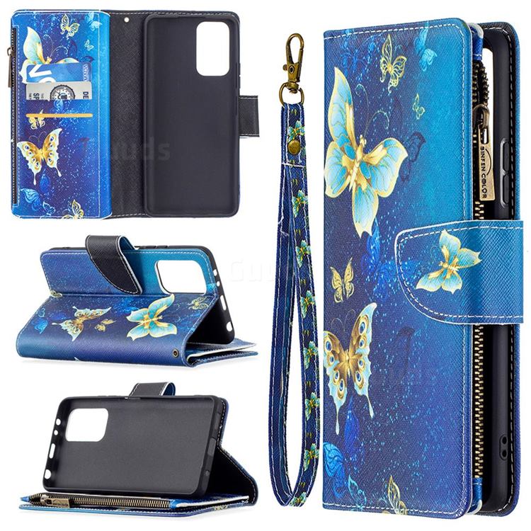 Golden Butterflies Binfen Color BF03 Retro Zipper Leather Wallet Phone Case for Xiaomi Redmi Note 10 Pro / Note 10 Pro Max
