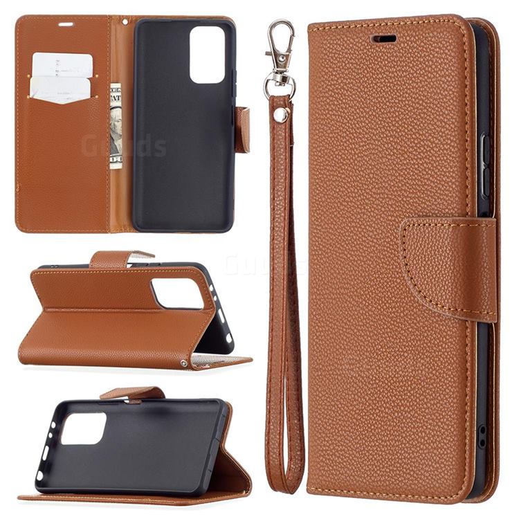 Classic Luxury Litchi Leather Phone Wallet Case for Xiaomi Redmi Note 10 Pro / Note 10 Pro Max - Brown