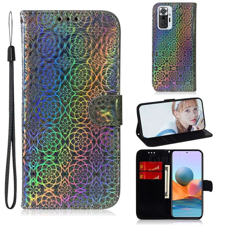 Laser Circle Shining Leather Wallet Phone Case for Xiaomi Redmi Note 10 Pro / Note 10 Pro Max - Silver