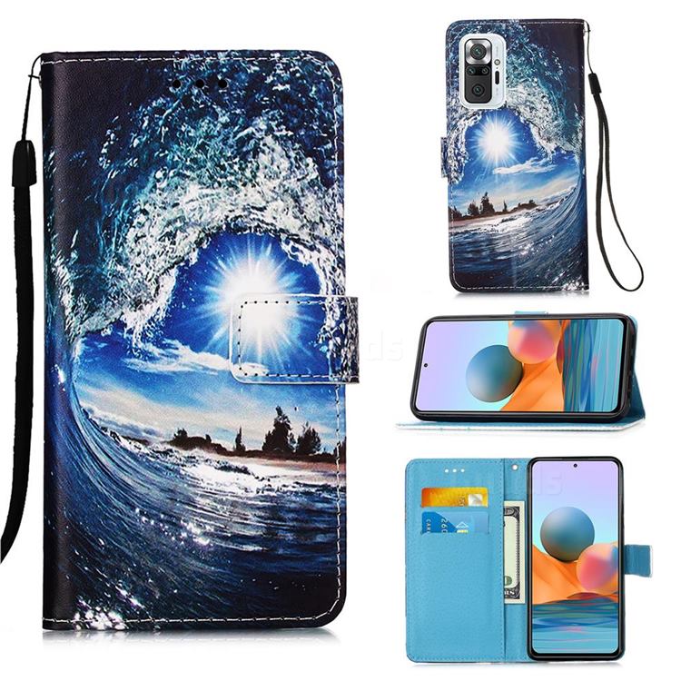 Waves and Sun Matte Leather Wallet Phone Case for Xiaomi Redmi Note 10 Pro / Note 10 Pro Max