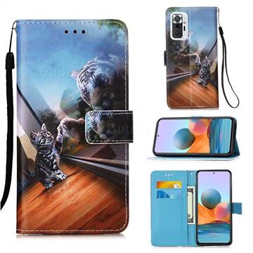Mirror Cat Matte Leather Wallet Phone Case for Xiaomi Redmi Note 10 Pro / Note 10 Pro Max