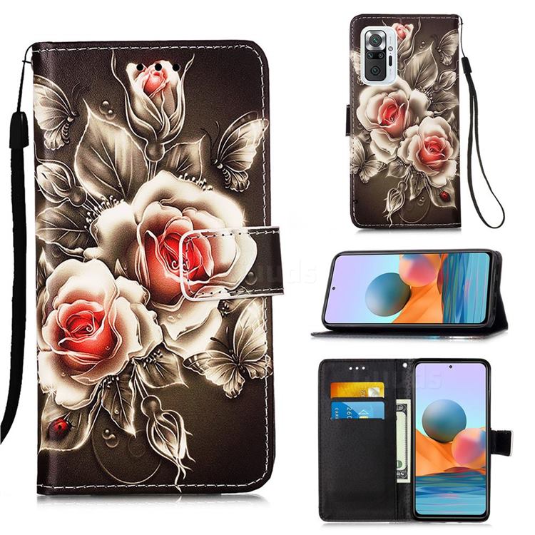 Black Rose Matte Leather Wallet Phone Case for Xiaomi Redmi Note 10 Pro / Note 10 Pro Max