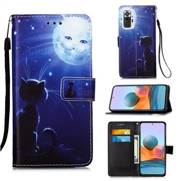Cat and Moon Matte Leather Wallet Phone Case for Xiaomi Redmi Note 10 Pro / Note 10 Pro Max