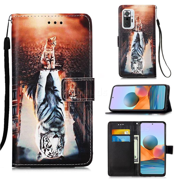 Cat and Tiger Matte Leather Wallet Phone Case for Xiaomi Redmi Note 10 Pro / Note 10 Pro Max