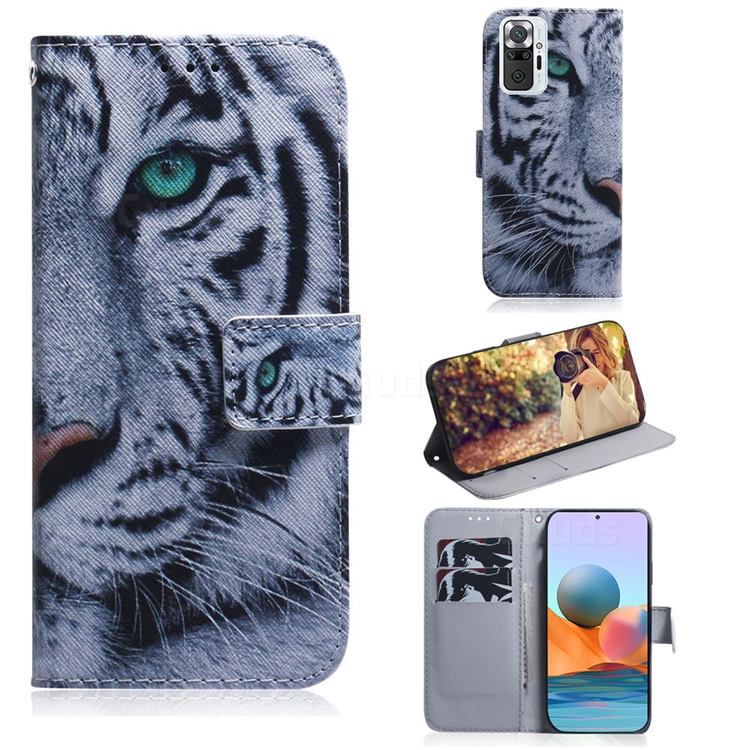 White Tiger PU Leather Wallet Case for Xiaomi Redmi Note 10 Pro / Note 10 Pro Max