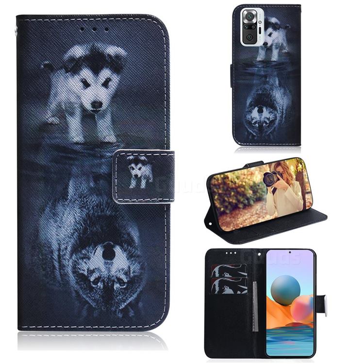 Wolf and Dog PU Leather Wallet Case for Xiaomi Redmi Note 10 Pro / Note 10 Pro Max