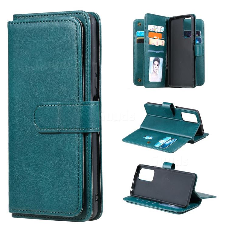 Multi-function Ten Card Slots and Photo Frame PU Leather Wallet Phone Case Cover for Xiaomi Redmi Note 10 Pro / Note 10 Pro Max - Dark Green