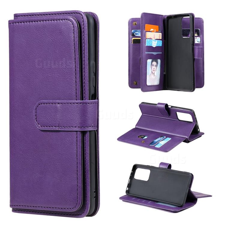 Multi-function Ten Card Slots and Photo Frame PU Leather Wallet Phone Case Cover for Xiaomi Redmi Note 10 Pro / Note 10 Pro Max - Violet