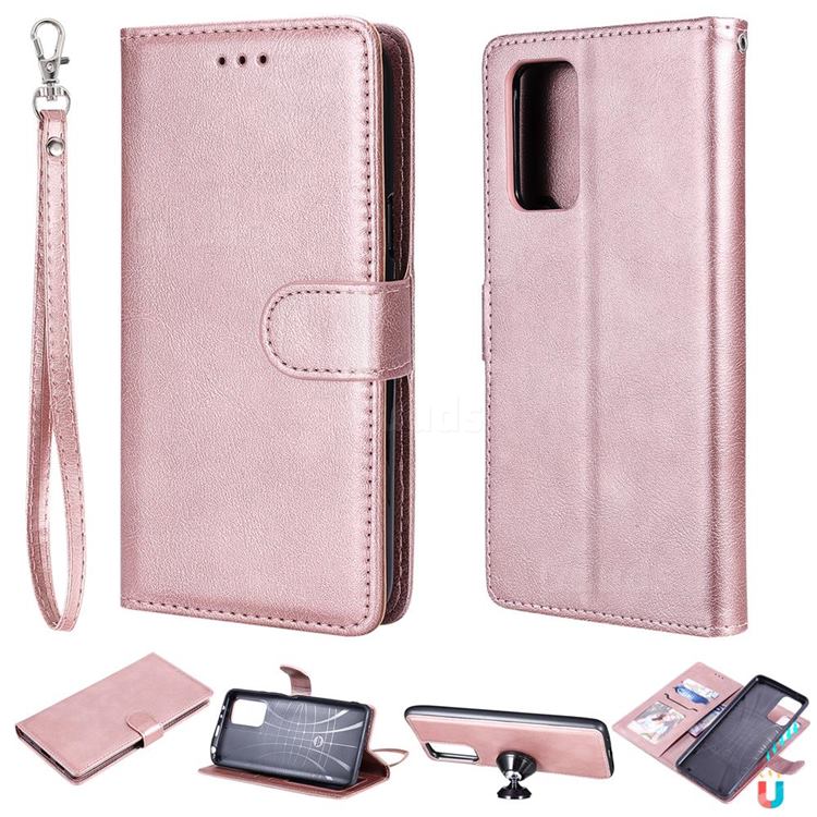 Retro Greek Detachable Magnetic PU Leather Wallet Phone Case for Xiaomi Redmi Note 10 Pro / Note 10 Pro Max - Rose Gold