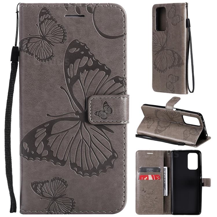 Embossing 3D Butterfly Leather Wallet Case for Xiaomi Redmi Note 10 Pro / Note 10 Pro Max - Gray