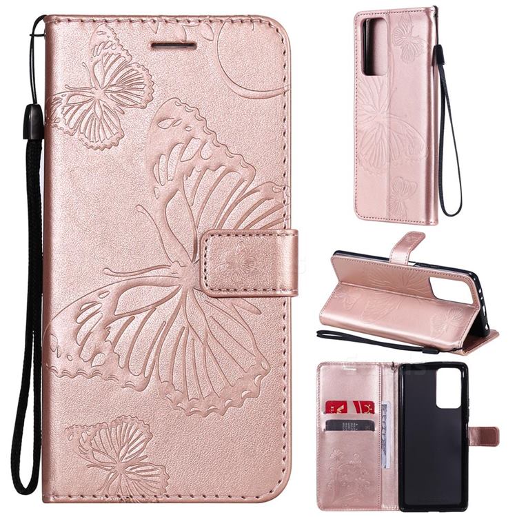 Embossing 3D Butterfly Leather Wallet Case for Xiaomi Redmi Note 10 Pro / Note 10 Pro Max - Rose Gold