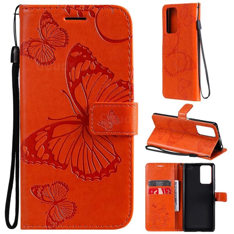Embossing 3D Butterfly Leather Wallet Case for Xiaomi Redmi Note 10 Pro / Note 10 Pro Max - Orange