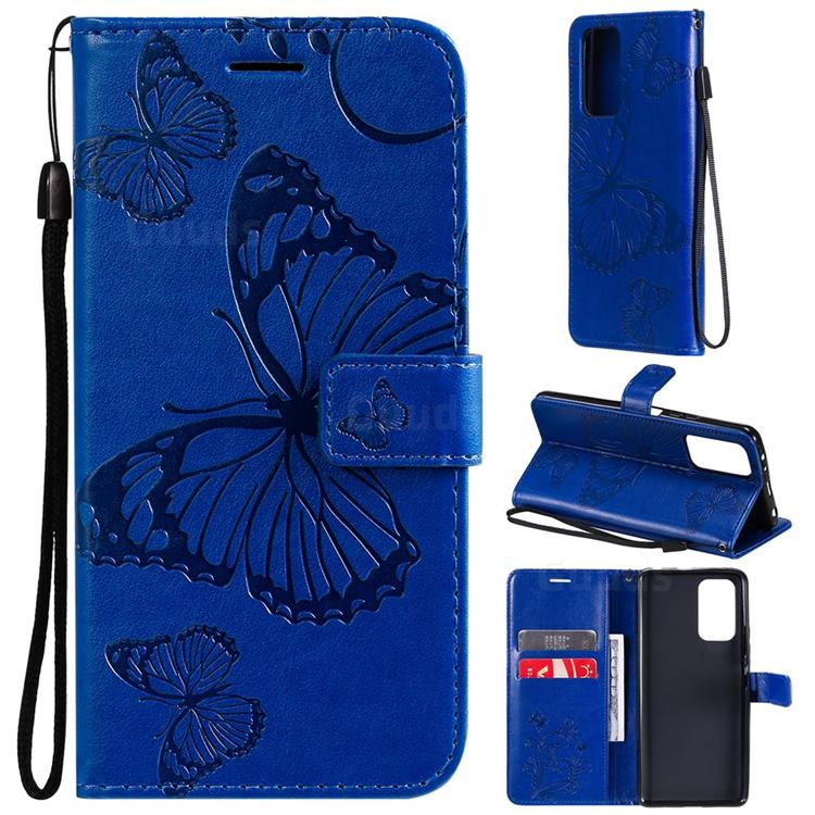 Embossing 3D Butterfly Leather Wallet Case for Xiaomi Redmi Note 10 Pro / Note 10 Pro Max - Blue