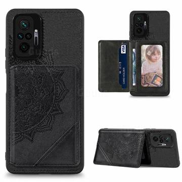 Mandala Flower Cloth Multifunction Stand Card Leather Phone Case for Xiaomi Redmi Note 10 Pro / Note 10 Pro Max - Black