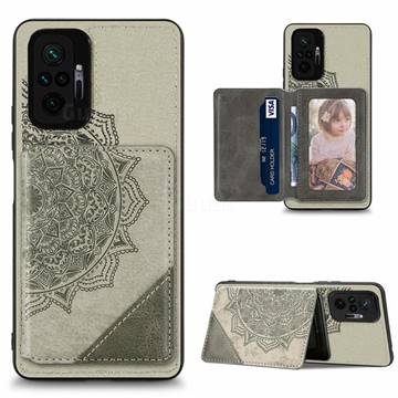 Mandala Flower Cloth Multifunction Stand Card Leather Phone Case for Xiaomi Redmi Note 10 Pro / Note 10 Pro Max - Gray