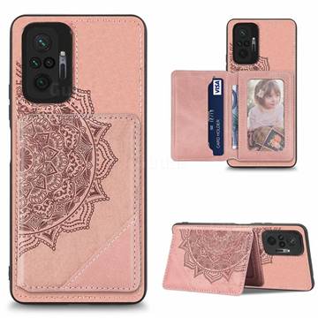 Mandala Flower Cloth Multifunction Stand Card Leather Phone Case for Xiaomi Redmi Note 10 Pro / Note 10 Pro Max - Rose Gold