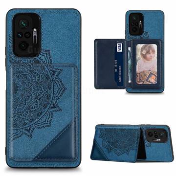 Mandala Flower Cloth Multifunction Stand Card Leather Phone Case for Xiaomi Redmi Note 10 Pro / Note 10 Pro Max - Blue