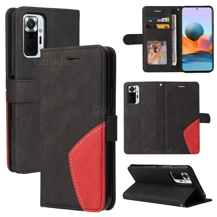 Luxury Two-color Stitching Leather Wallet Case Cover for Xiaomi Redmi Note 10 Pro / Note 10 Pro Max - Black