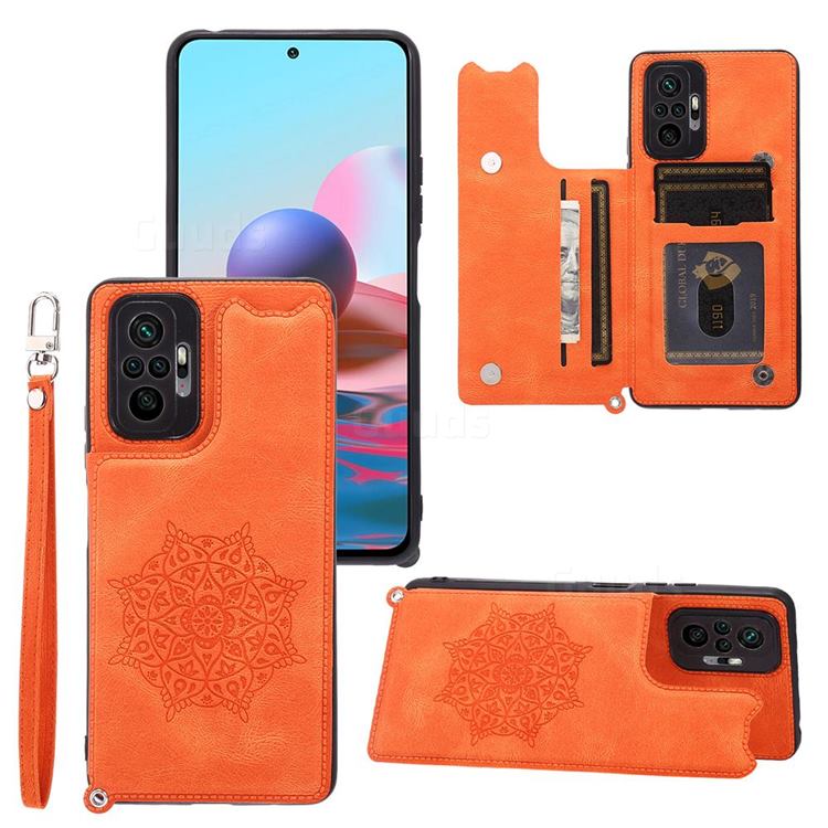 Luxury Mandala Multi-function Magnetic Card Slots Stand Leather Back Cover for Xiaomi Redmi Note 10 Pro / Note 10 Pro Max - Yellow