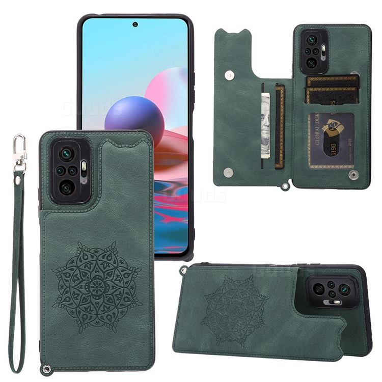 Luxury Mandala Multi-function Magnetic Card Slots Stand Leather Back Cover for Xiaomi Redmi Note 10 Pro / Note 10 Pro Max - Green