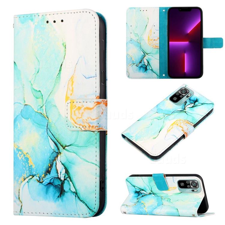 Green Illusion Marble Leather Wallet Protective Case for Xiaomi Redmi Note 10 Pro / Note 10 Pro Max