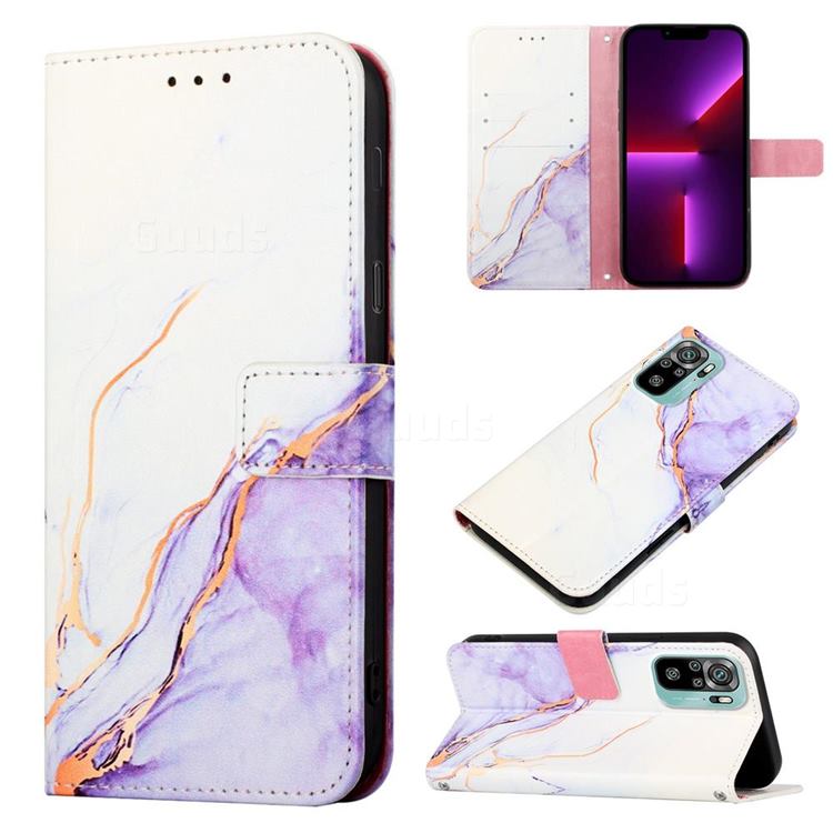 Purple White Marble Leather Wallet Protective Case for Xiaomi Redmi Note 10 Pro / Note 10 Pro Max