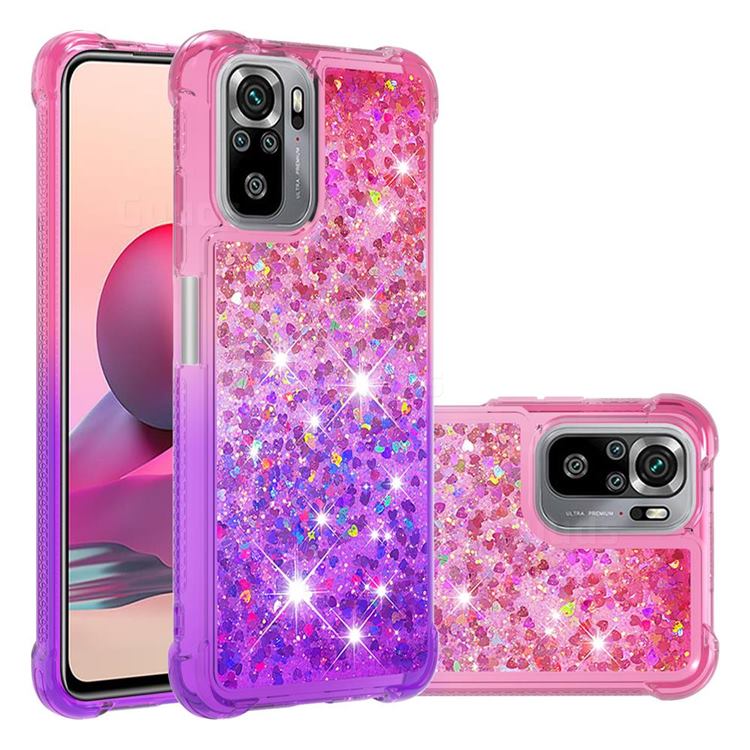 Rainbow Gradient Liquid Glitter Quicksand Sequins Phone Case for Xiaomi Redmi Note 10 4G / Redmi Note 10S - Pink Purple