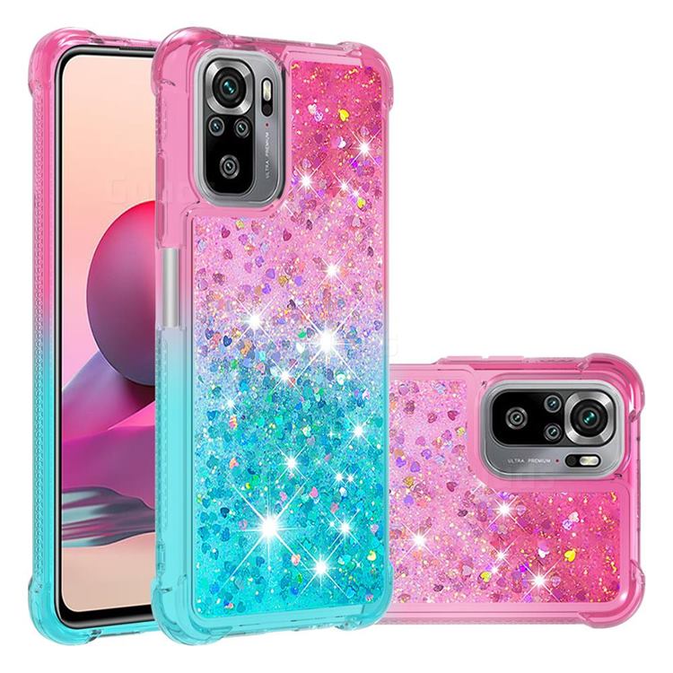 Rainbow Gradient Liquid Glitter Quicksand Sequins Phone Case for Xiaomi Redmi Note 10 4G / Redmi Note 10S - Pink Blue