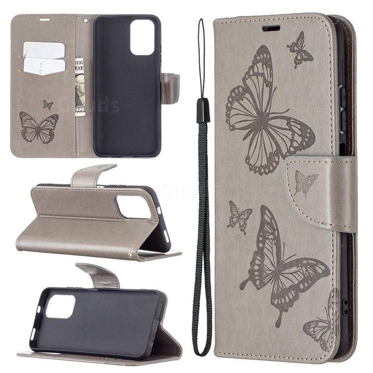 Embossing Double Butterfly Leather Wallet Case for Xiaomi Redmi Note 10 4G / Redmi Note 10S - Gray