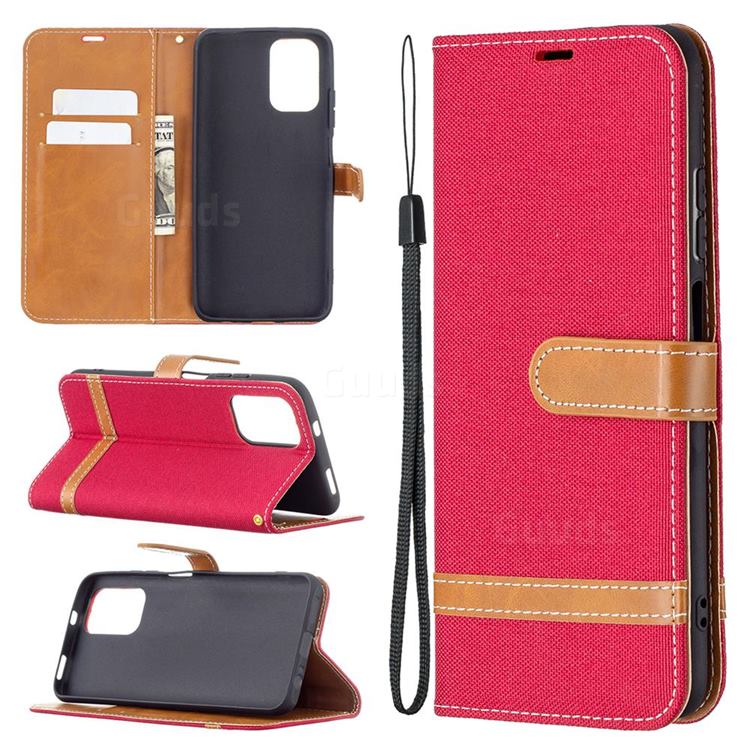 Jeans Cowboy Denim Leather Wallet Case for Xiaomi Redmi Note 10 4G / Redmi Note 10S - Red