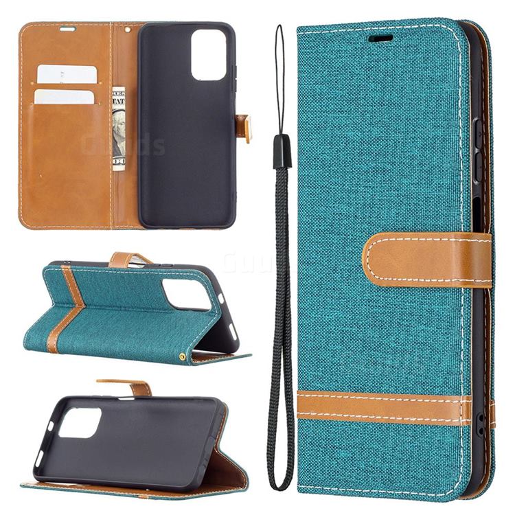 Jeans Cowboy Denim Leather Wallet Case for Xiaomi Redmi Note 10 4G / Redmi Note 10S - Green
