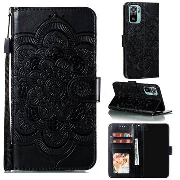 Intricate Embossing Datura Solar Leather Wallet Case for Xiaomi Redmi Note 10 4G / Redmi Note 10S - Black