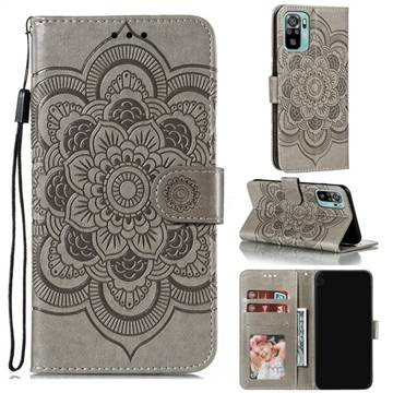 Intricate Embossing Datura Solar Leather Wallet Case for Xiaomi Redmi Note 10 4G / Redmi Note 10S - Gray