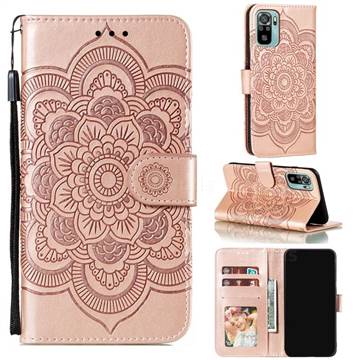 Intricate Embossing Datura Solar Leather Wallet Case for Xiaomi Redmi Note 10 4G / Redmi Note 10S - Rose Gold