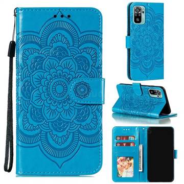 Intricate Embossing Datura Solar Leather Wallet Case for Xiaomi Redmi Note 10 4G / Redmi Note 10S - Blue