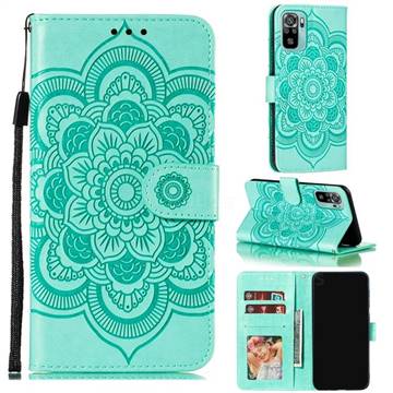 Intricate Embossing Datura Solar Leather Wallet Case for Xiaomi Redmi Note 10 4G / Redmi Note 10S - Green