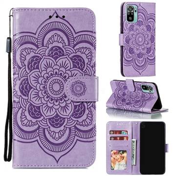 Intricate Embossing Datura Solar Leather Wallet Case for Xiaomi Redmi Note 10 4G / Redmi Note 10S - Purple