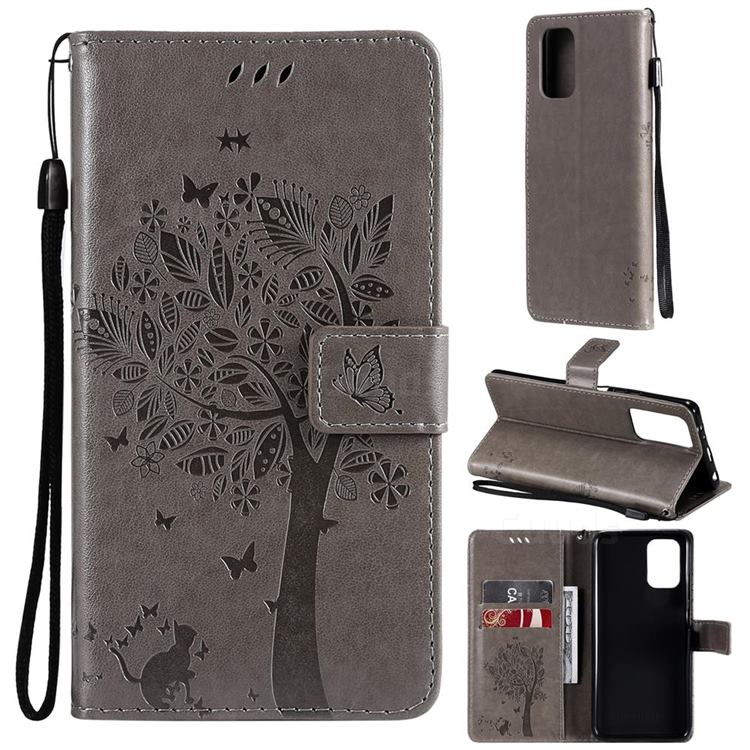 Embossing Butterfly Tree Leather Wallet Case for Xiaomi Redmi Note 10 4G / Redmi Note 10S - Grey
